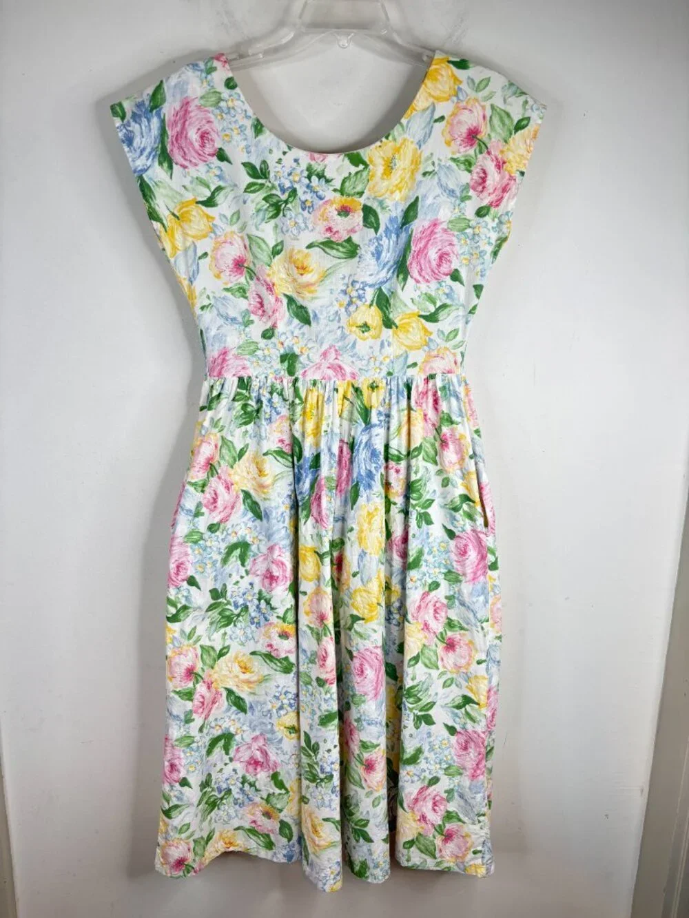 VTG 90s Willow Ridge Drop Waist Floral Midi Dress 8 Pocket Button Basque Cottage